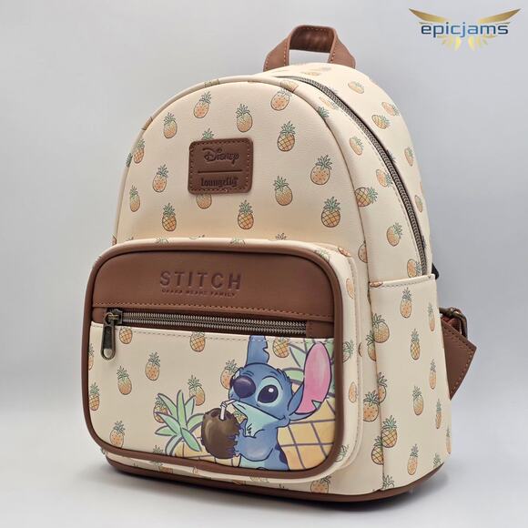 Loungefly Disney Lilo & Stitch Pineapple Brown Mini Backpack Bag New - Picture 3 of 5